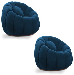 Poltrona Decorativa Orgânica para Sala Kit 2 Cloud Bouclê E03 - D'Rossi - Azul Marinho
