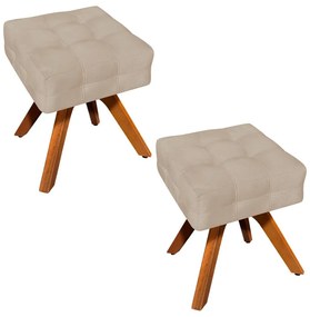 Kit 02 Puffs Giratório Elisa Suede Base Madeira MM30 D03 - D'Rossi - Bege