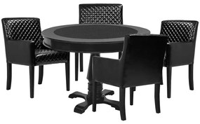 Mesa de Jogos Carteado Redonda Victoria Tampo Reversível Preto com 4 Cadeiras Liverpoo PU Preto Matelassê G36 G15 - Gran Belo