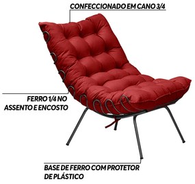 Poltrona Decorativa Sala de Estar Abel Base de Ferro Preto Suede Vermelho G41 - Gran Belo