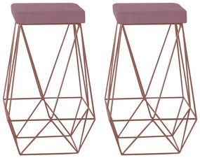 Kit 2 Banqueta Decorativa Kathy Base Bronze Veludo Rosê G41 - Gran Belo