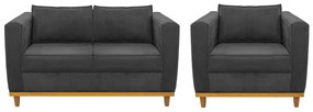 Kit Sofá 2 Lugares e Poltrona Europa Linho Chumbo ADJ Decor