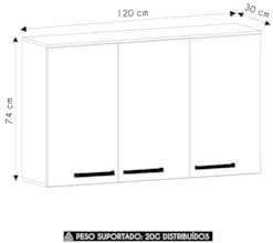 Armário de Cozinha Aéreo 120cm 3 Portas Nádia Mocca/Avelã L01 - Mpozen