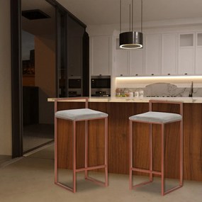 Kit 2 Banquetas Decorativa Jasmine Base Bronze Veludo Cinza G41 - Gran Belo