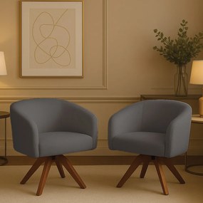 Poltrona Sala Base Giratória Madeira Kit 2 Arielle Bouclê D03 - D'Rossi - Grafite