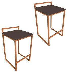 Conjunto 02 Banqueta Alta Industrial Pietra Suede Marrom Base Cobre D'Rossi