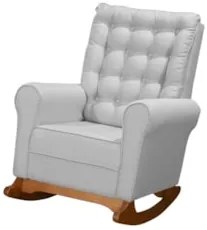 Poltrona Amamentação Base Madeira Balanço Maju Linho Cinza F03 - Mpoze