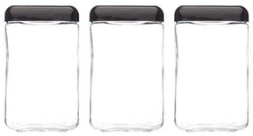 Kit 3 Potes de Vidro Tendenza 1,3L - Preto