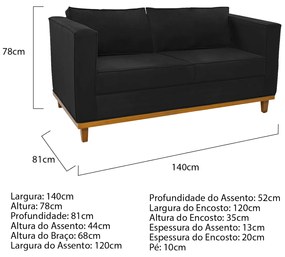 Kit Sofá 2 Lugares e Poltrona Europa Suede Preto ADJ Decor