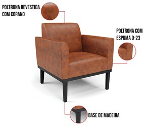 Kit 2 Poltronas Base de Madeira Fixa Preto Marisa Corano Nozes D03 - D'Rossi
