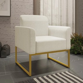 Poltrona Decorativa Isabella Base Industrial Linho Bege/Dourado G19 - Gran Belo