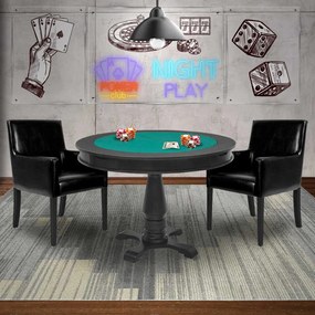 Mesa de Jogos Carteado Victoria Redonda Tampo Reversível Preto com 2 Cadeiras Liverpool PU Preto Liso G36 G15 - Gran Belo