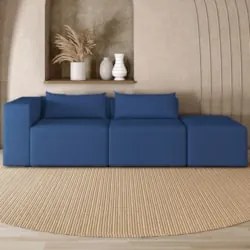 Sofá 4 Lugares 323cm Com Puff Direito Fay Veludo Azul Z55 - Mpozenato