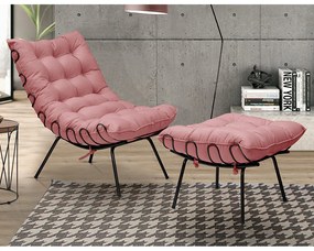 Kit 2 Puff Decorativo Sala de Estar Abel Pés Preto Suede Rosa G41 - Gran Belo