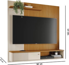 Painel TV 65 Pol 161cm Bancada Suspensa para Sala Dorema Cinamomo/Off White M20 - D'Rossi