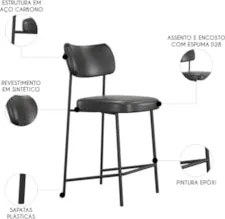 Banqueta Cozinha Média Kit 4 Milli Sintético Preto A14      - Mpozenat