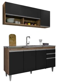 Conjunto Balcão de Cozinha para Pia Aéreo Dodoma MDP/BP Freijó/Preto G96 - Gran Belo