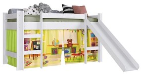 Cama Infantil Elevada com Escorregador Cortina Escolinha
