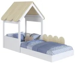 Cama Solteiro Infantil Montessoriana Casinha Nana Branco/Carvalho C06