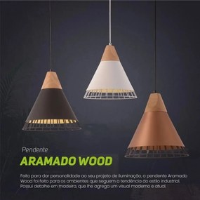 Pendente Alumínio RPX Wood Cobre - Design Industrial - Startec Bivolt