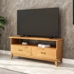 Rack TV 55 Pol 140cm Madeira 2 Gavetas Hazel Carvalho Z25   - Mpozenat