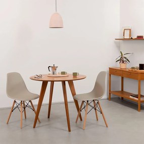 Conjunto Mesa Jantar Square Laminada Redonda Natural - 88cm + 2 Cadeiras Eiffel PP - Bege Acinzentado