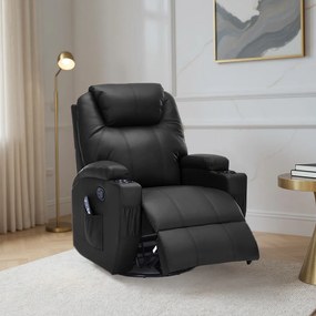 Poltrona do Papai Reclinável Manual Vector Base Giratória Massagem Aquecimento e Porta Copos PU Preto G94 - Gran Belo