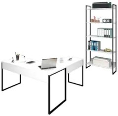 Mesa em L e Estante para Escritório Studio Industrial Z28 Branco - Mpo
