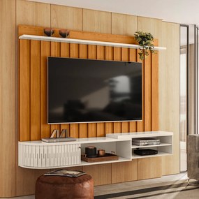 Painel TV 75 Pol 207cm Bancada Suspensa para Sala Elvano M20 - D'Rossi - Cinamomo e Off White