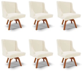 Kit 6 Cadeiras Decorativas Sala de Jantar Base Giratória de Madeira Firenze Veludo Bege/Natural G19 - Gran Belo