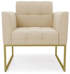 Poltrona Elisa Suede Bege Base Metálica Industrial Dourado - D'Rossi