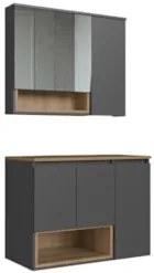 Gabinete Banheiro 80cm 3 Portas e Espelheira Taos Mel/Grafite F10 - Mp