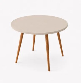 Mesa Jantar Sofia Redonda 80cm Linho Fendi 18mm Pés de Madeira Natural Marin