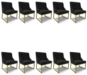 Cadeira Sala de Jantar Industrial Dourado Kit 10 Liz Suede D03 - D'Rossi - Preto