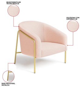 Poltrona Sala Industrial Alta Dourado Stella Bouclê D03 - D'Rossi - Rose