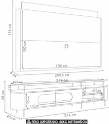 Painel TV 85 Pol Nobre e Rack Bancada Ária Off/Cinamomo - HB Móveis