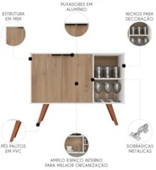 Balcão Buffet Cantinho do Café Bianca Freijó/Branco Z34     - Mpozenat