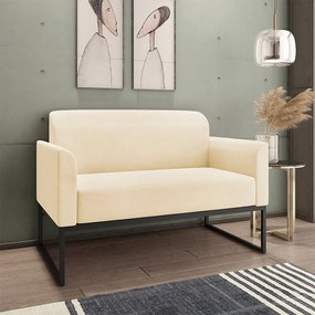 Conjunto Namoradeira e Poltrona Decorativa Isabella Base Industrial Suede Bege/Preto G19 - Gran Belo