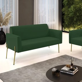 Sofá Namoradeira 2 Lugares Pé de Ferro Dourado Marisa Veludo Verde