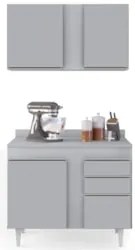 Armário Cozinha e Balcão Com Tampo 100cm Luziania Cinza Claro - Lumil