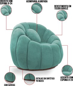 Sofá 2 Lugares com Poltrona Orgânica Fixa Cloud Bouclê E03 - D'Rossi - Azul Turquesa