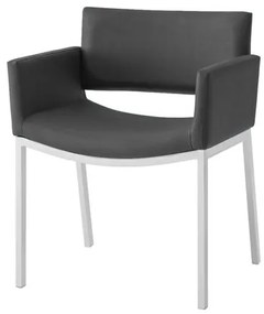 Poltrona Bino Assento Estofado Linho Preto com Base Fixa Branca - 46877 Sun House