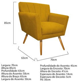 Poltrona Laura Pés Palito Mel Suede Amarelo - ADJ Decor