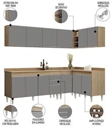 Armário de Cozinha Modulado de Canto 6 Peças CP32 Balcão com Tampo Cas