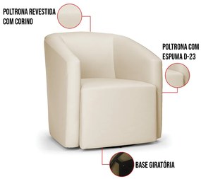 Poltrona Decorativa Base Giratória Kit 2 Stella Max Sintético D03 - D'Rossi - Bege