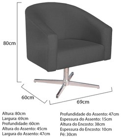 Poltrona Luiza Base Giratória de Metal Linho Cinza Escuro - ADJ Decor