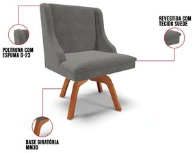Cadeira de Jantar Liz Suede Grafite Base Madeira MM35 D03 - D'Rossi