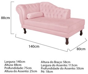 Recamier Diana 140cm Lado Direito Suede Rosa Bebê - ADJ Decor