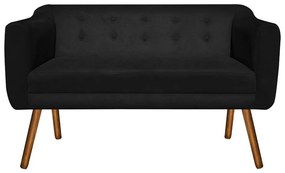 Kit 01 Namoradeira 02 Lugares e 02 Poltronas Julia Suede Preto Pés Palito Castanho D'Rossi