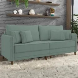 Sofá 2 Lugares Living 172cm Pé Madeira Zoe Linho Verde Z08  - Mpozenat